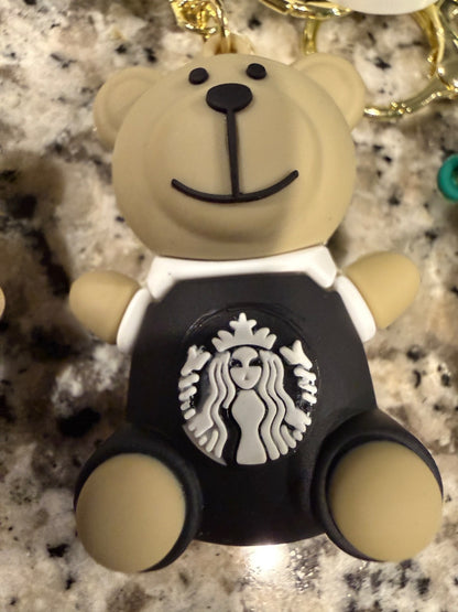 Starbucks Inspired Bear & Coffee Cup Keychain 4 Pack Cute Barista Bag Charm Set