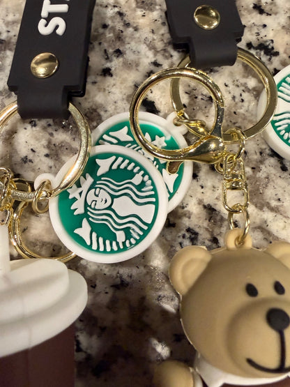 Starbucks Inspired Bear & Coffee Cup Keychain 4 Pack Cute Barista Bag Charm Set