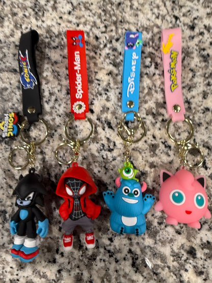 Sonic Spider-Man Disney Monsters Inc Pokemon Character Keychain 4 Pack Lot
