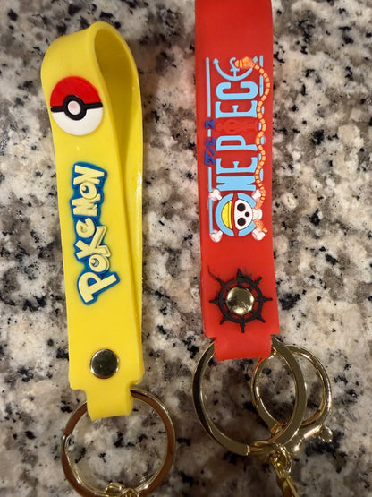 Pokemon & One Piece Anime Character Keychain 2 Pack Silicone Brand New