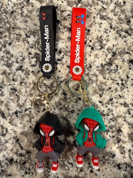 Spider Man Keychain 2 Pack Cute Hoodie Superhero Figure Key Ring Set Red | 0409