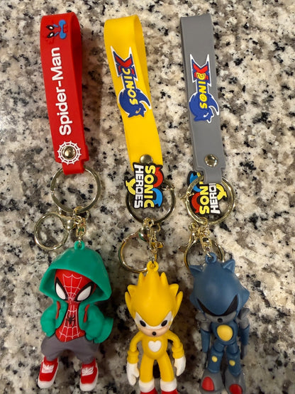 Spider Man and Sonic Heroes Character Keychain 3 Pack Set Super Sonic | 0410