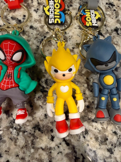 Spider Man and Sonic Heroes Character Keychain 3 Pack Set Super Sonic | 0410