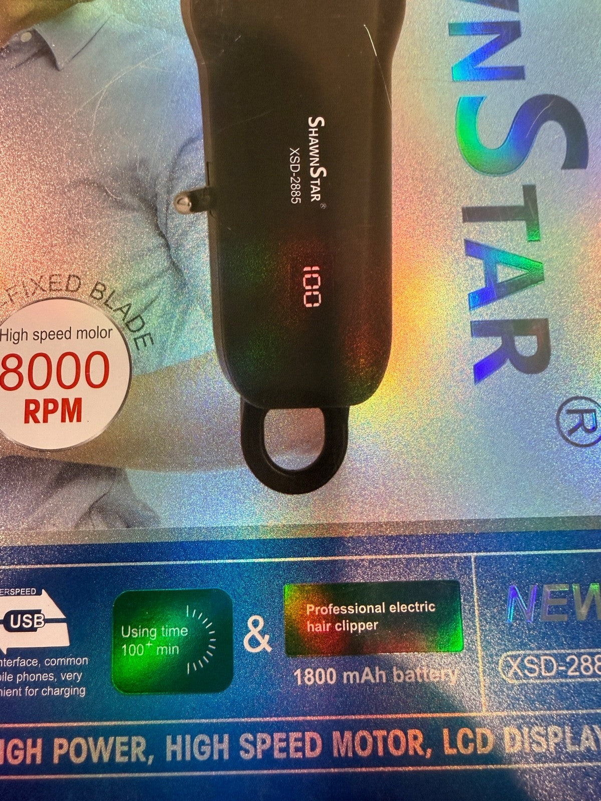 ShawnStar XSD-2885 Hair Clipper 8000RPM LCD Rechargeable Cordless Trimmer