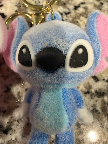 Stitch Inspired 2 Pack Flocked Plush Keychain Set Pink and Blue Cute | 0413