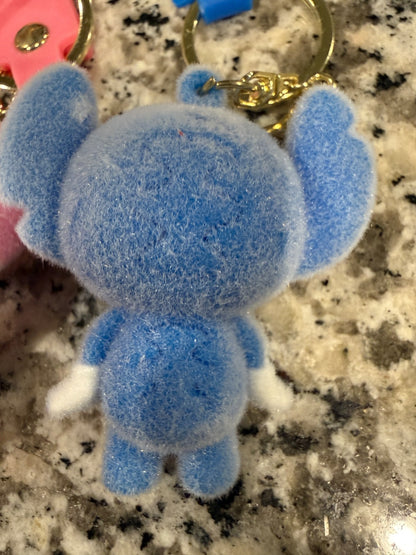 Stitch Inspired 2 Pack Flocked Plush Keychain Set Pink and Blue Cute | 0413