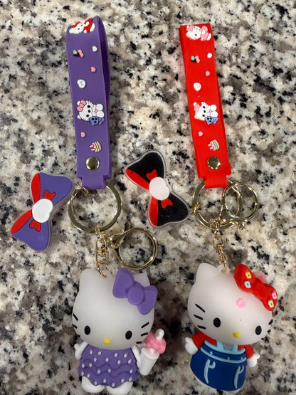 Hello Kitty 2 Pack Silicone Keychain Set Cute Cartoon Bag Charm Kawaii