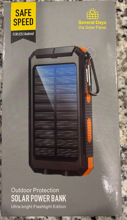Solar Power Bank Portable Charger Dual LED Flashlight Outdoor USB Backup