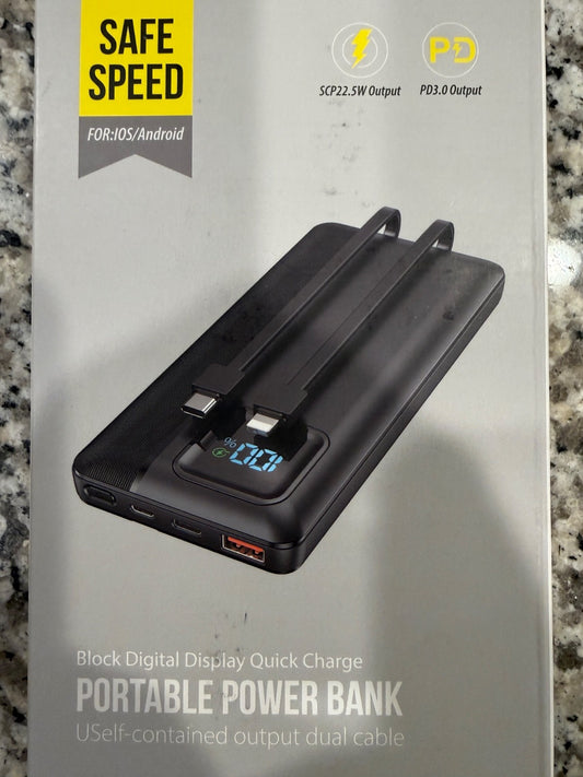 16000mAh Portable Power Bank Built In Cable USB C Fast Charger Battery Pack