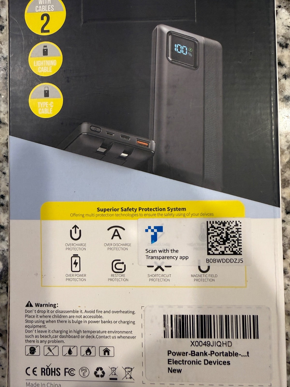 16000mAh Portable Power Bank Built In Cable USB C Fast Charger Battery Pack