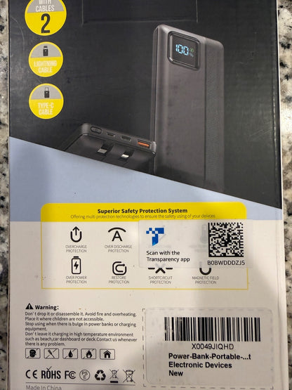 16000mAh Portable Power Bank Built In Cable USB C Fast Charger Battery Pack