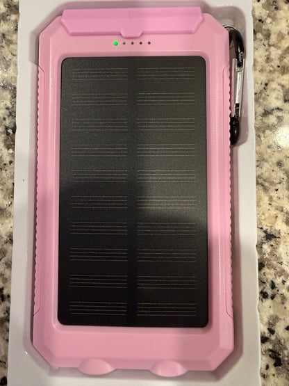 Solar Power Bank Portable Charger Dual LED Flashlight Outdoor USB Backup