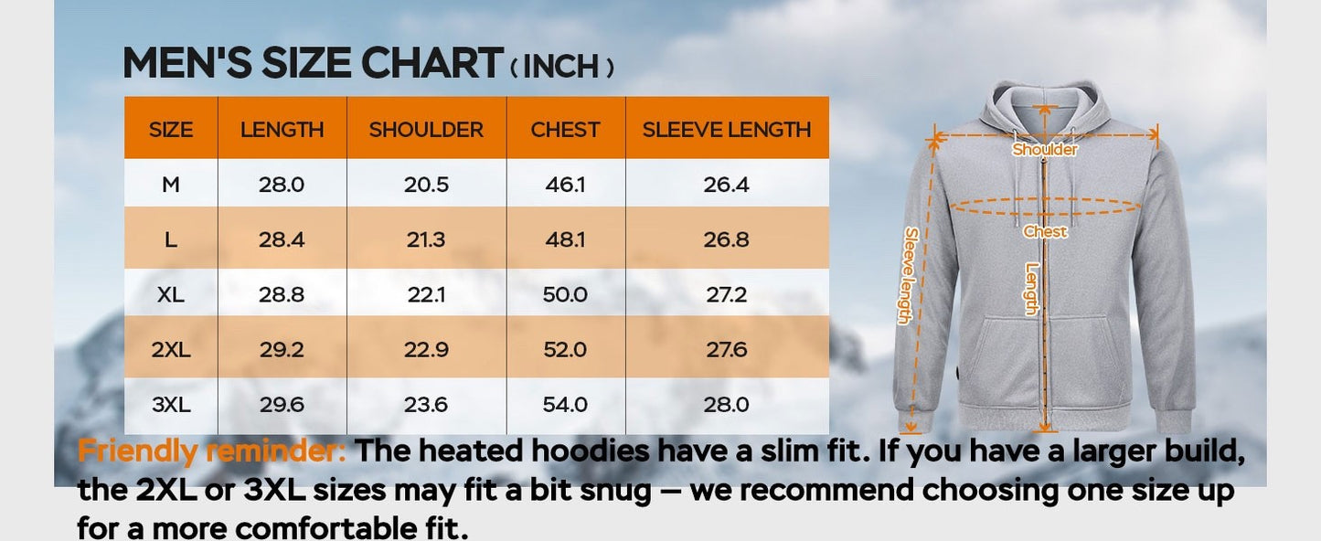 Heated Hoodie 7 Zones Electric Heating Jacket Zip Up USB Thermal Sweatshirt