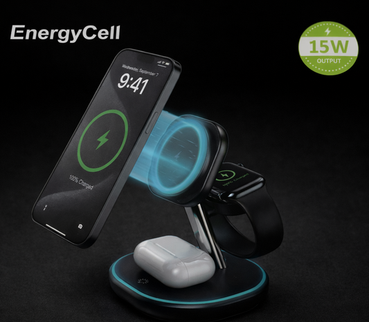 EnergyCell 3 in 1 Wireless Charging Station Fast Charger for Phone/Watch