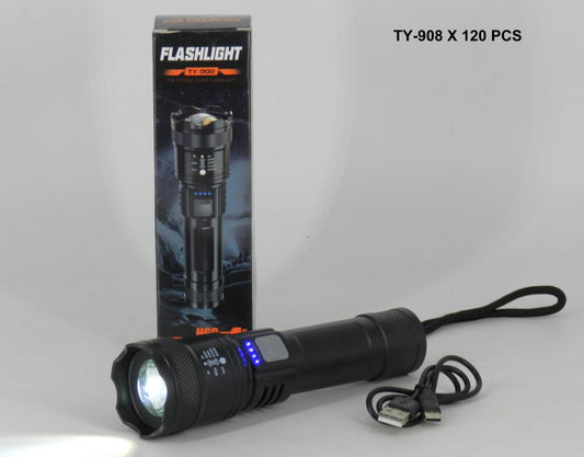 TY-908 Rechargeable 1200 Lumen Zoom LED Flashlight USB Tactical Torch