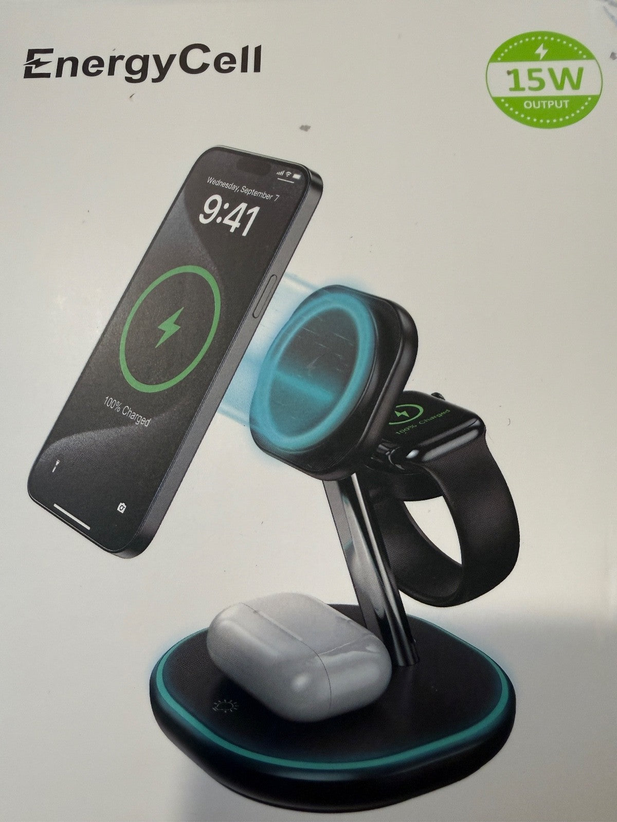 EnergyCell 3 in 1 Wireless Charging Station Fast Charger for Phone/Watch