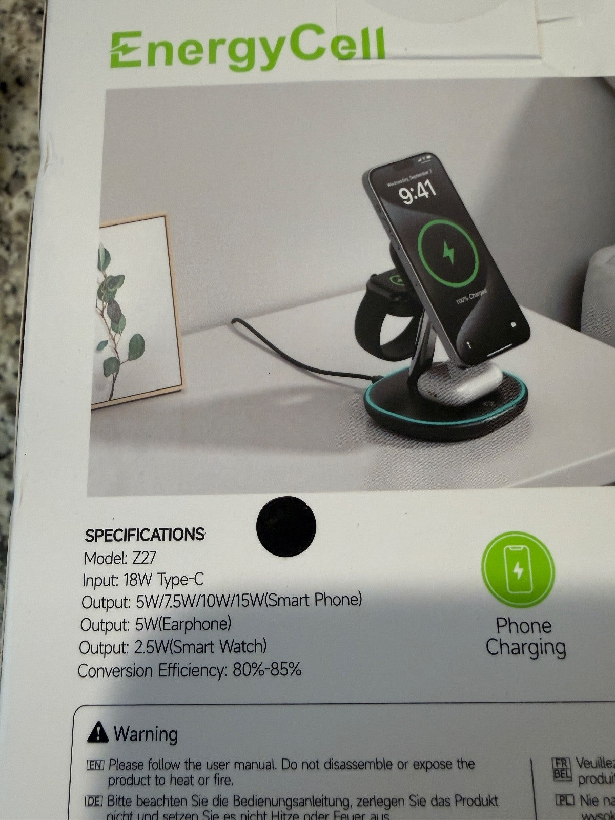 EnergyCell 3 in 1 Wireless Charging Station Fast Charger for Phone/Watch