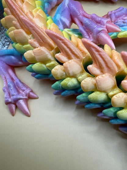 Articulated Rainbow 3D Printed Dragon 2 Ft Flexible Viral Fidget Sensory Toy