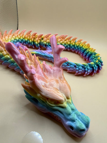 Articulated Rainbow 3D Printed Dragon 2 Ft Flexible Viral Fidget Sensory Toy