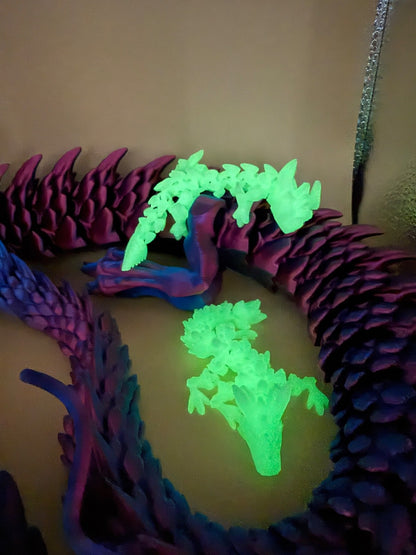 3D Printed Large 3 Foot Dragon With 2 Glow In The Dark Dragons Fantasy