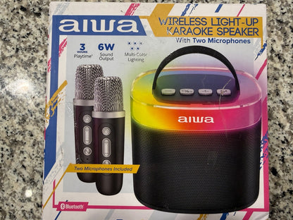 Aiwa Wireless Bluetooth Karaoke Speaker 6W LED Light w/ 2 Microphones
