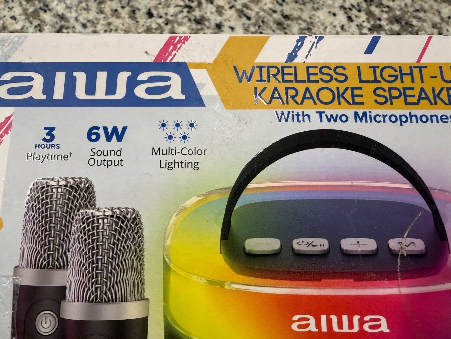 Aiwa Wireless Bluetooth Karaoke Speaker 6W LED Light w/ 2 Microphones