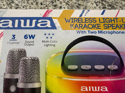 Aiwa Wireless Bluetooth Karaoke Speaker 6W LED Light w/ 2 Microphones