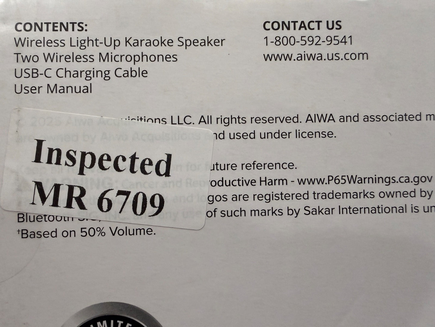 Aiwa Wireless Bluetooth Karaoke Speaker 6W LED Light w/ 2 Microphones