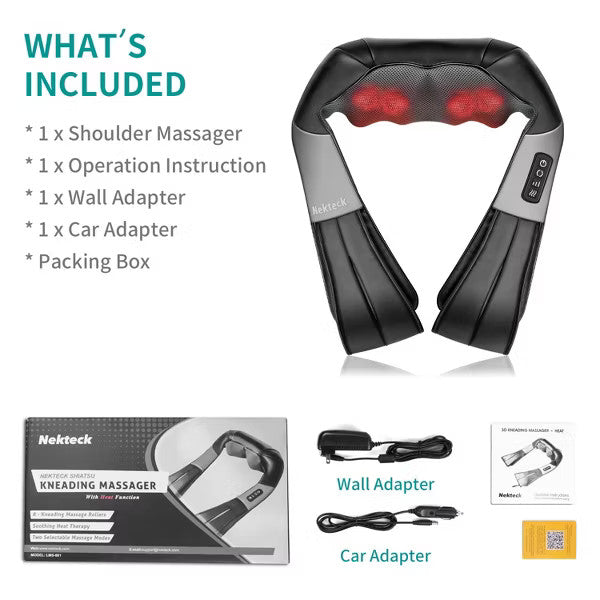 NekTeck Shiatsu Neck Back Massager w Heat Deep Tissue Shoulder Massage