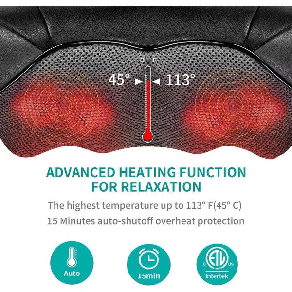 NekTeck Shiatsu Neck Back Massager w Heat Deep Tissue Shoulder Massage