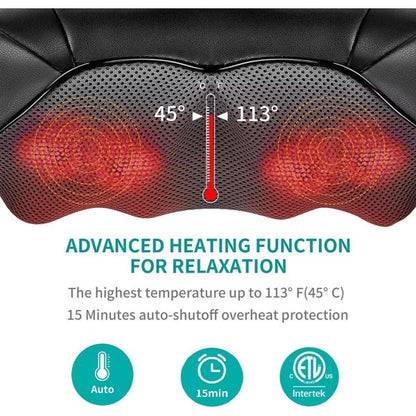 NekTeck Shiatsu Neck Back Massager w Heat Deep Tissue Shoulder Massage
