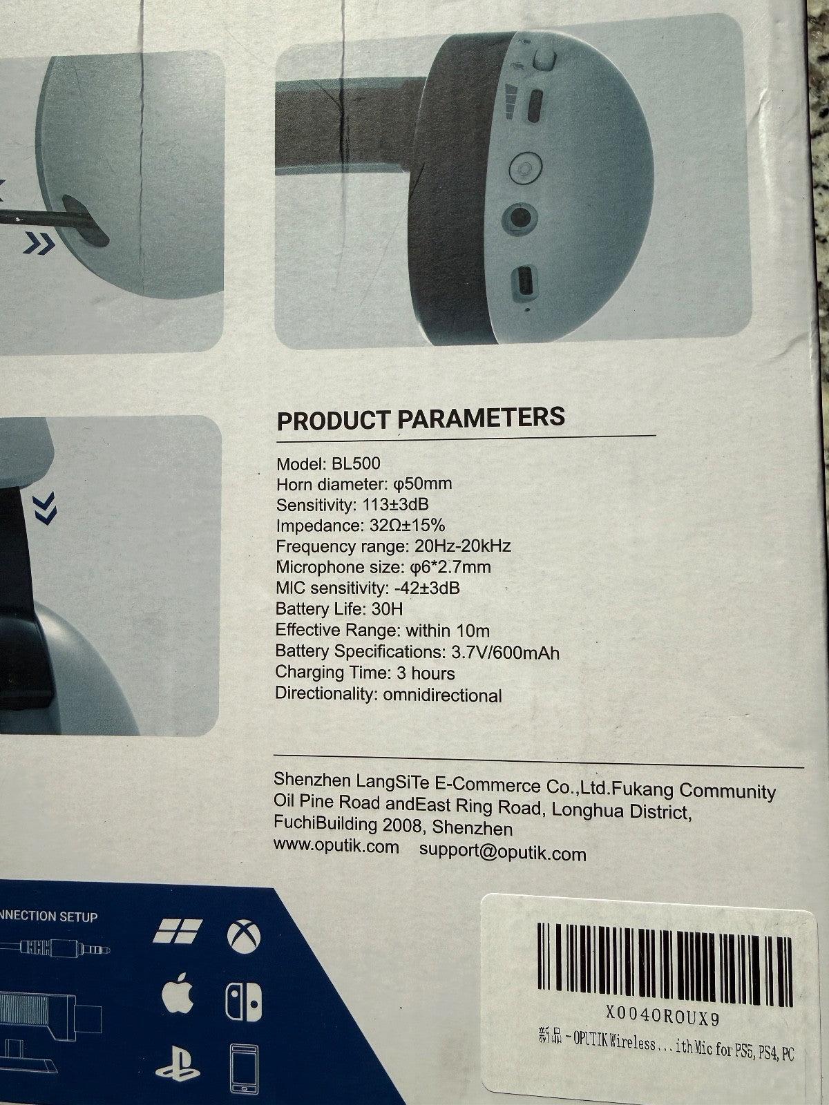 OPUTIK BL500 Wireless Gaming Headset 2.4G Noise Reduction Mic 50mm