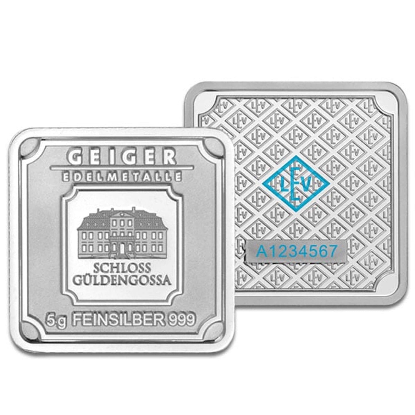 Geiger Edelmetalle 5 Gram Silver Bar .999 Fine Schloss Guldengossa