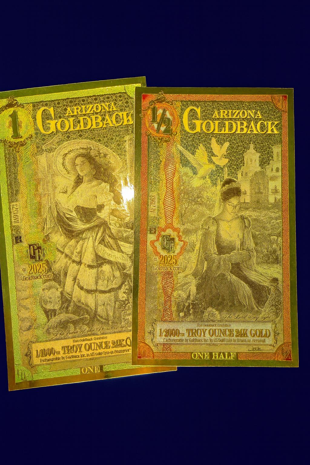 Arizona Goldback 2025 2-Pack 24k Gold Notes Collectible Currency Lot