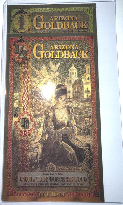 Arizona Goldback 2025 2-Pack 24k Gold Notes Collectible Currency Lot