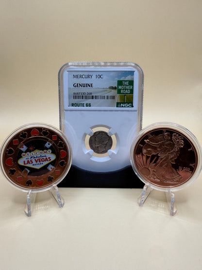 1942 Mercury Dime Route 66 Set 2oz .999 Copper Rounds Coins