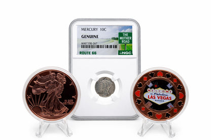 1942 Mercury Dime NGC Route 66 | 2oz Copper Walking Liberty Las Vegas Chip