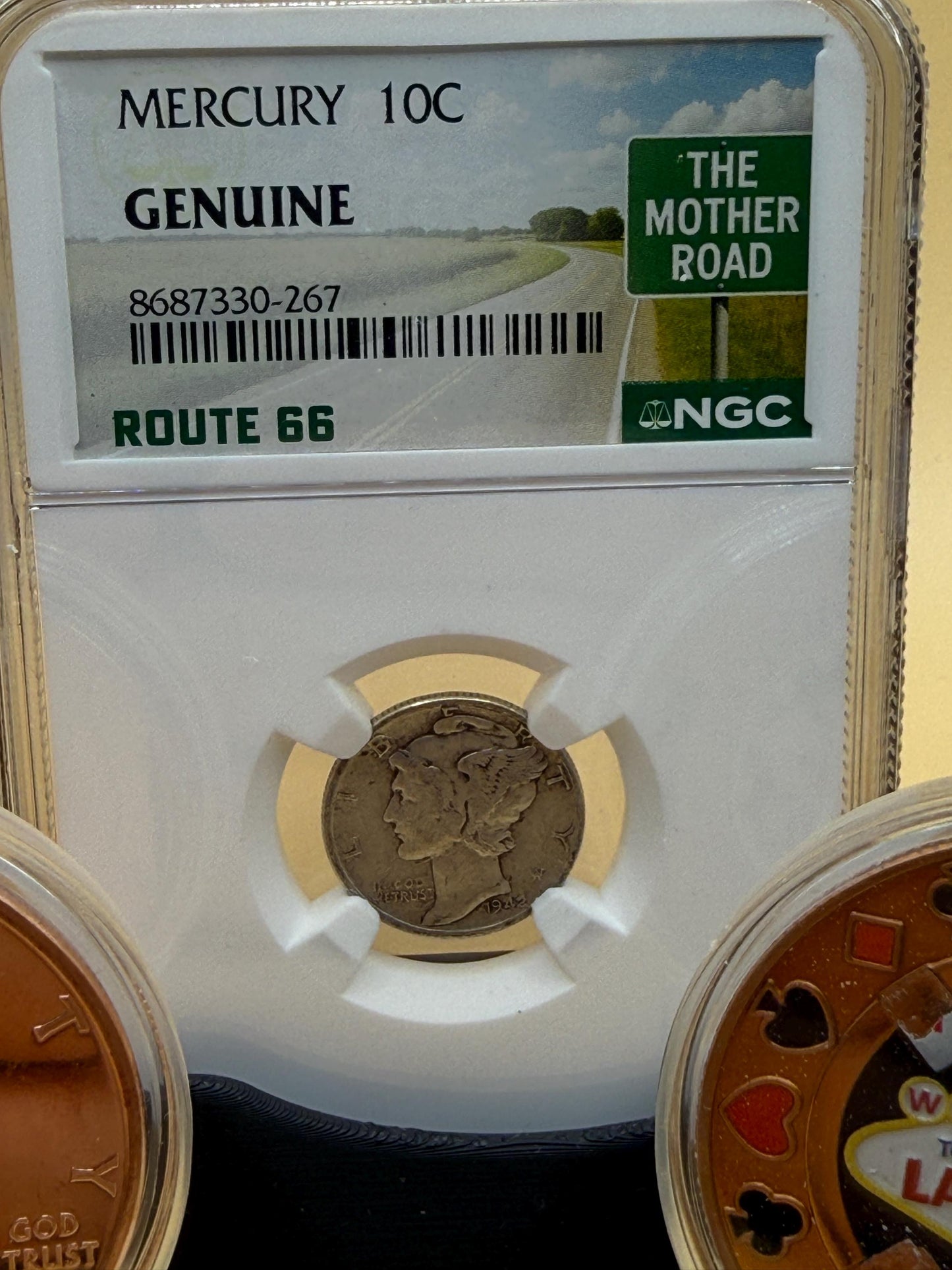 1942 Mercury Dime NGC Route 66 | 2oz Copper Walking Liberty Las Vegas Chip