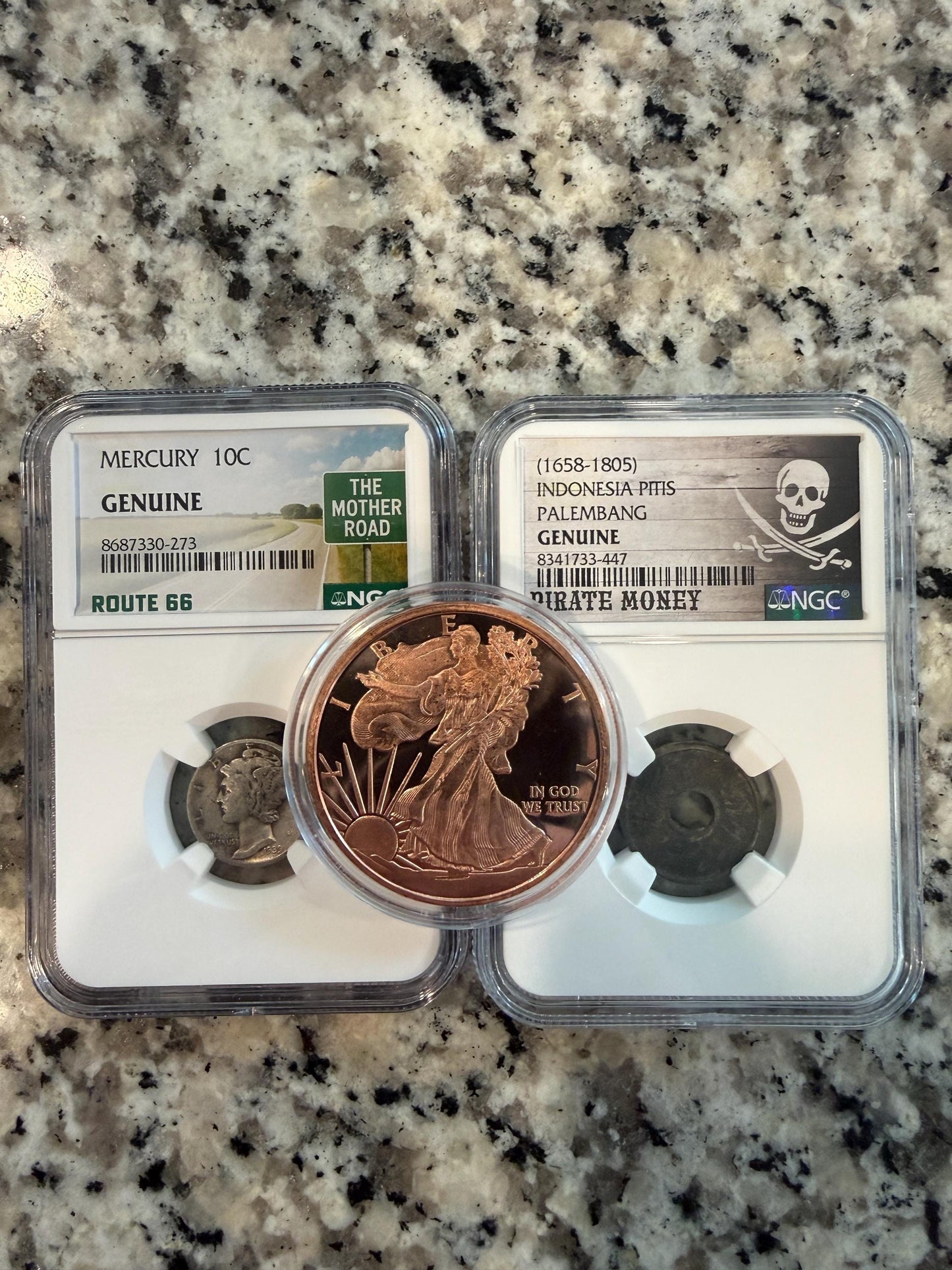 NGC Genuine Mercury Dime Route 66 + Indonesia Palembang Pirate Coin