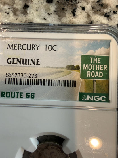 NGC Genuine Mercury Dime Route 66 + Indonesia Palembang Pirate Coin