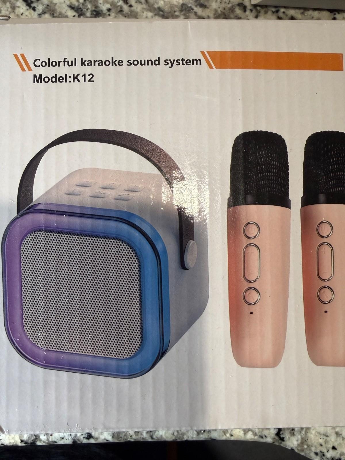K12 Karaoke Machine Dual Wireless Microphones Portable Speaker Beige