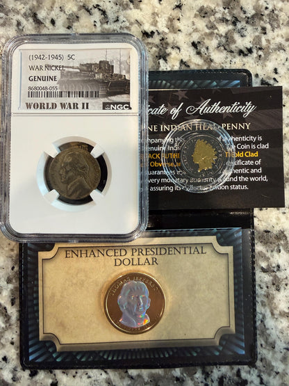 NGC WWII War Nickel 1942-45 Black Ruthenium 24K Gold 5C Certified Coin