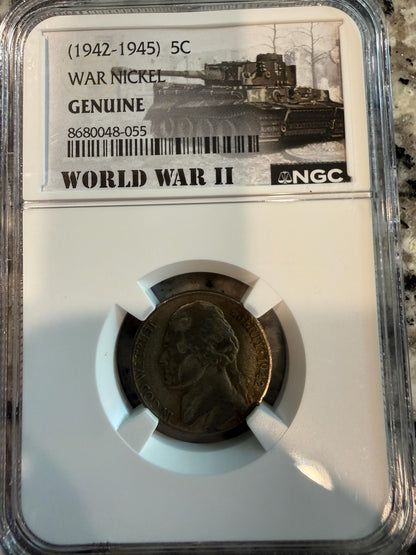 NGC WWII War Nickel 1942-45 Black Ruthenium 24K Gold 5C Certified Coin