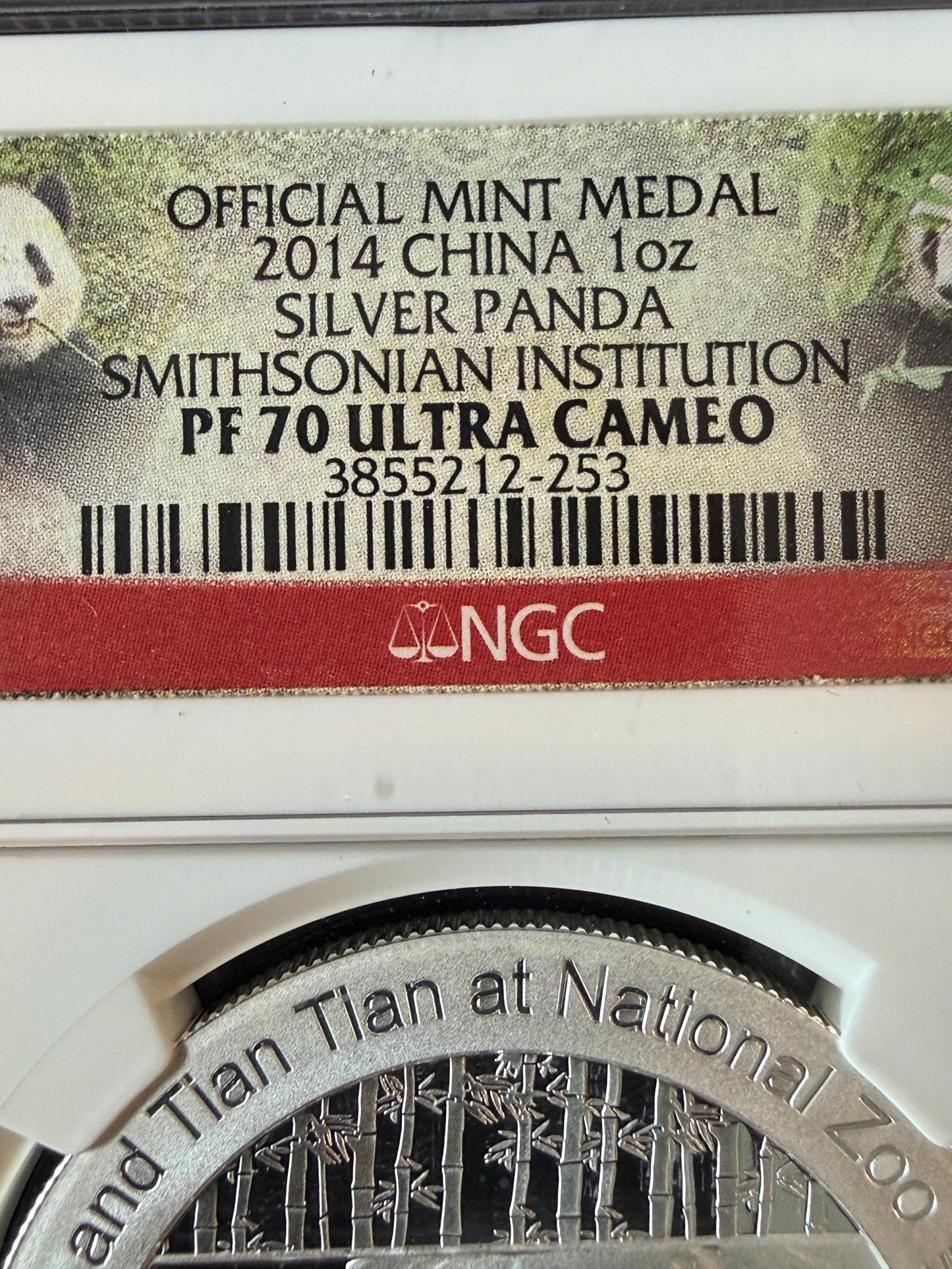 2014 China Silver Panda 1oz .999 Silver PF70 Smithsonian Mint Medal