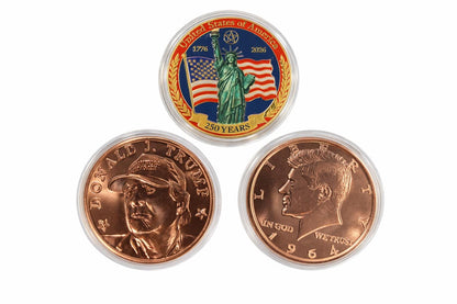 Patriotic 3 Pack Copper Coin Set America 250 Years Trump JFK 1 oz Collectible