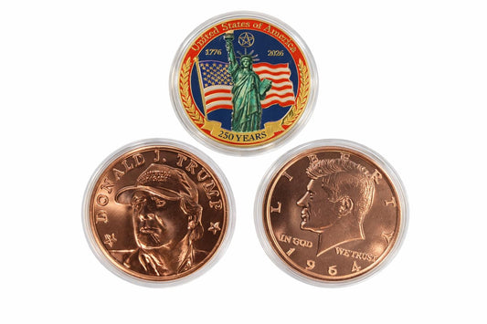 Patriotic 3 Pack Copper Coin Set America 250 Years Trump JFK 1 oz Collectible
