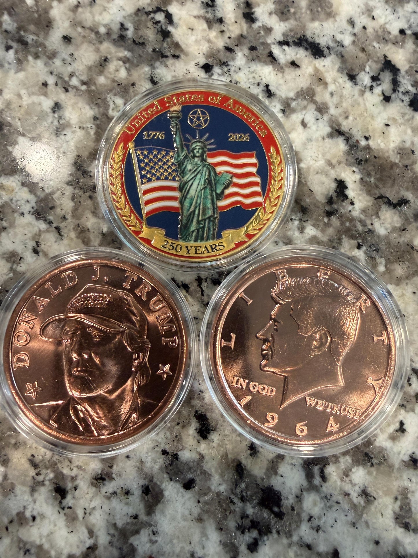 Patriotic 3 Pack Copper Coin Set America 250 Years Trump JFK 1 oz Collectible