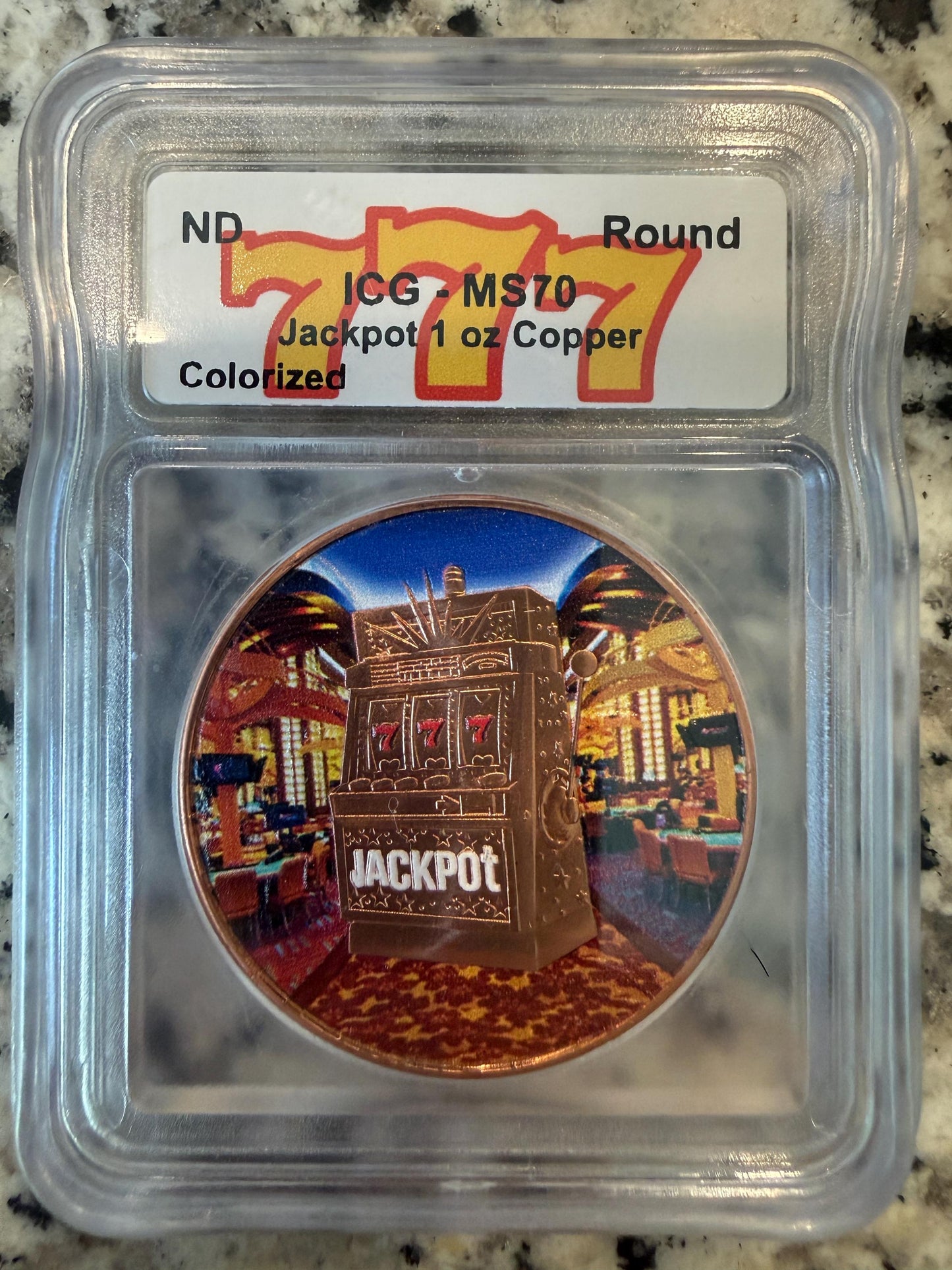 ICG Jackpot 777 Lucky Token 1oz .999 Fine Copper Round Las Vegas Casino