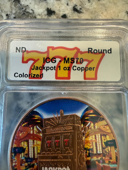 ICG Jackpot 777 Lucky Token 1oz .999 Fine Copper Round Las Vegas Casino