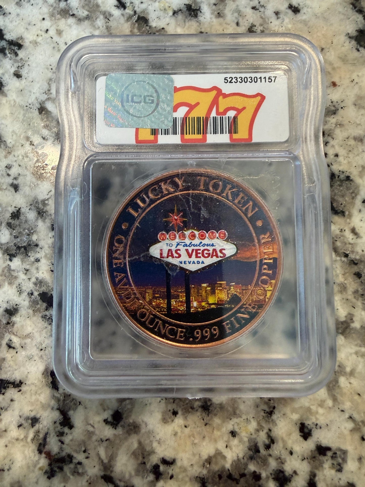 ICG Jackpot 777 Lucky Token 1oz .999 Fine Copper Round Las Vegas Casino